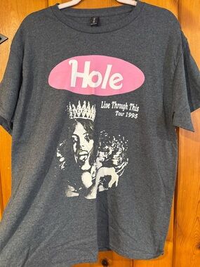 Gildan Heavy Cotton Crewneck Tee - Charcoal Gray with Pink Graphic